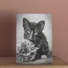 vintage ansichtkaart met zwarte kitten met droogbloem